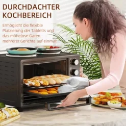 HOMCOM Miniugn med 2 Värmeplattor, 28L, 2600W, Svart Rostfritt Stål
