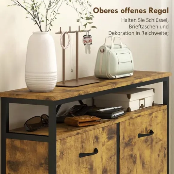 HOMCOM Skoställ med 4 hopfällbara lådor, smal design, öppen hylla, för 12-20 par skor, stål, brun