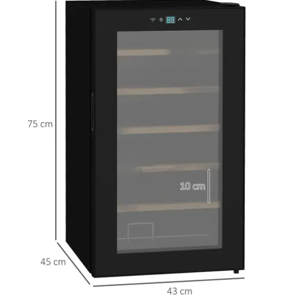 HOMCOM Vinkylskåp, 65 L Dryckeskyl för 24 Flaskor, Flaskkyl, Vinklimaskåp med Invändig Belysning, 5-20°C, Touch, Svart