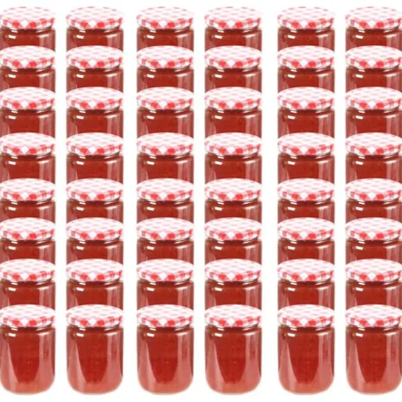Honungsburkar - Living Syltburkar i glas med vita och röda lock 48 st 230 ml