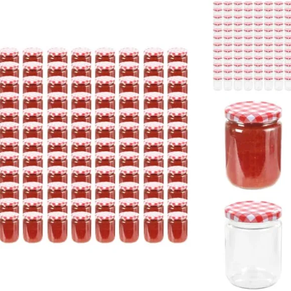 Honungsburkar - Living Syltburkar i glas med vita och röda lock 96 st 230 ml