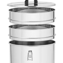 Honungssettler med sil, lock och ventil, STÅL, 50 l