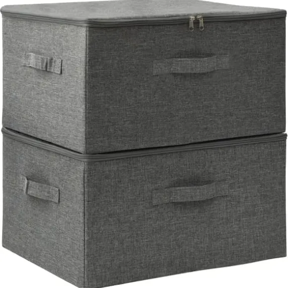 Hopfällbara förvaringslådor i tyg - Förvaringslösning | Färg: Antracit | Storlek: 43x34x23 cm | 2 st