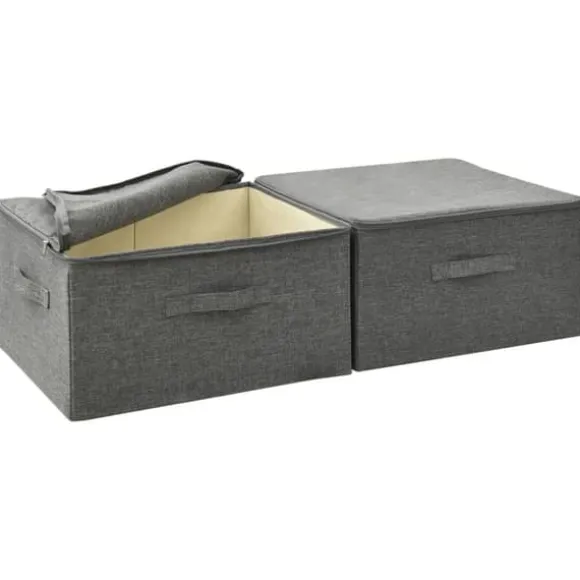 Hopfällbara förvaringslådor i tyg - Förvaringslösning | Färg: Antracit | Storlek: 43x34x23 cm | 2 st