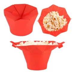Hopfällbar mikrovågsugn popcornskål DIY silikon popcornmaskin hem köksverktyg röd