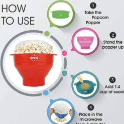 Hopfällbar Popcorn Maker skål - Gör popcorn i mikrovågsugnen - röd