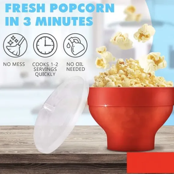 Hopfällbar Popcorn Maker skål - Gör popcorn i mikrovågsugnen - röd