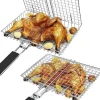 Hopfällbar Rostfri Grillkorg med Avtagbart Handtag – Perfekt för Camping och Trädgård