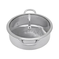 Hot Pot/Fonduegryta - Delad Yin-Yang - 32 cm - 304 Rostfritt Stål - Med Skedar - Militärgrön