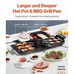 Hot Pot Grill 2300W, 2-i-1 Elektrisk, Rökfri med Avtagbar Kokplatta, Perfekt för Hem & Festbruk