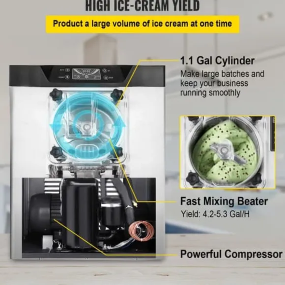 Hårdglassmaskin, Kommersiell 3,5-4,4 UK Gallon/H, Rostfritt Stål, Lång Livslängd, Energibesparande