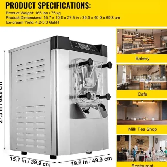 Hårdglassmaskin, Kommersiell 3,5-4,4 UK Gallon/H, Rostfritt Stål, Lång Livslängd, Energibesparande
