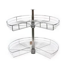 Hörnkarusell för köksskåp - Svängbar Halvcirkelkorg - 270° Rotation - Höjdjusterbar 71 cm - 2 Nivåer - Järn - Silver