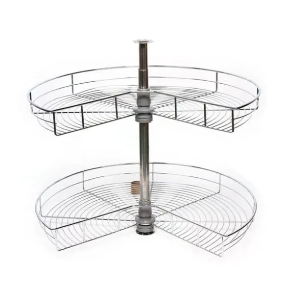 Hörnkarusell för köksskåp - Svängbar Halvcirkelkorg - 270° Rotation - Höjdjusterbar 71 cm - 2 Nivåer - Järn - Silver