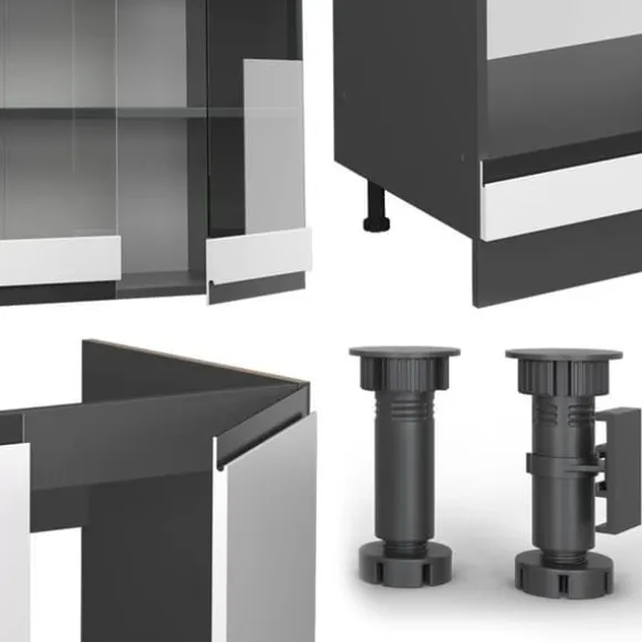Hörnkök R-Line, 257 x 277 cm J-Shape, PT Ek, vit/antracit, Vicco