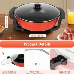 Hushålls Hot Pot, 5-nivå Temperaturkontroll, Non-Stick Beläggning,Röd