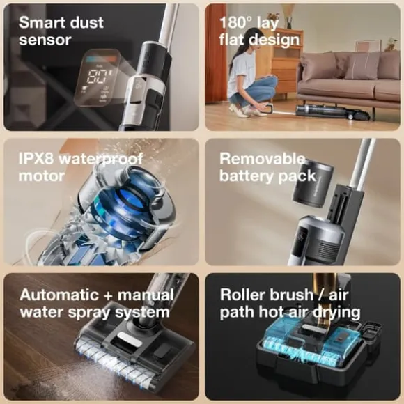 HW9 Pro Max - 2‑i‑1 dammsugare och golvtvättare - Sladdlös - Smart LED-skärm - Självrengöring - 220–240 V - EU-kontakt