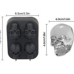 Ice Cube Mould - AN - 3D Skull - Silikon - Svart - Lock ingår