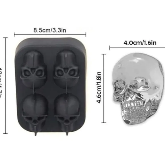 Ice Cube Mould - AN - 3D Skull - Silikon - Svart - Lock ingår