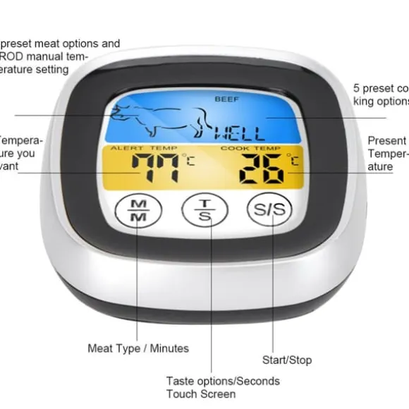 2in1 Digital Mat Kök Pekskärm Termometer Temperatur Tester Timing Tool