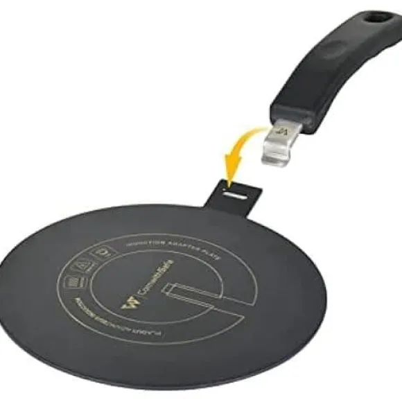 Induktionsadapter 20 cm - Avtagbart Isolerande Handtag - Byter INTE Färg efter användning - Värmespridande Platta