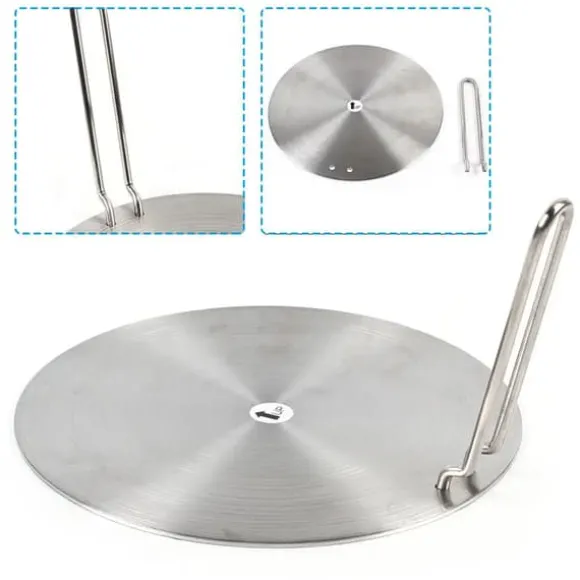 Induktionsadapterplatta - Värmefördelare - Rostfritt stål - Avtagbart handtag - 24 cm - Universell - Silver