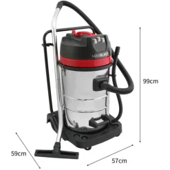 Industriell Dammsugare 80L Vått & Torrt 4 Munstycken Kommersiell Städning 3000W Trippelmotor Rostfritt Stål Tygfilter 1,5 m Slang 9 m Kabel Påslös ell | CDON