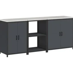 Industriellt köksförvaringsset med hylla och dörrar - 3 delar | Färg: Antracit | Storlek: 210x50x92 cm