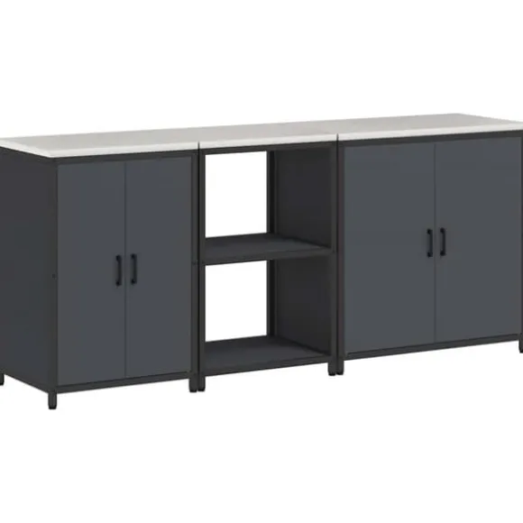 Industriellt köksförvaringsset med hylla och dörrar - 3 delar | Färg: Antracit | Storlek: 210x50x92 cm