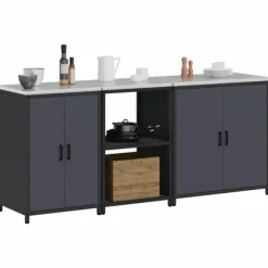 Industriellt köksförvaringsset med hylla och dörrar - 3 delar | Färg: Antracit | Storlek: 210x50x92 cm