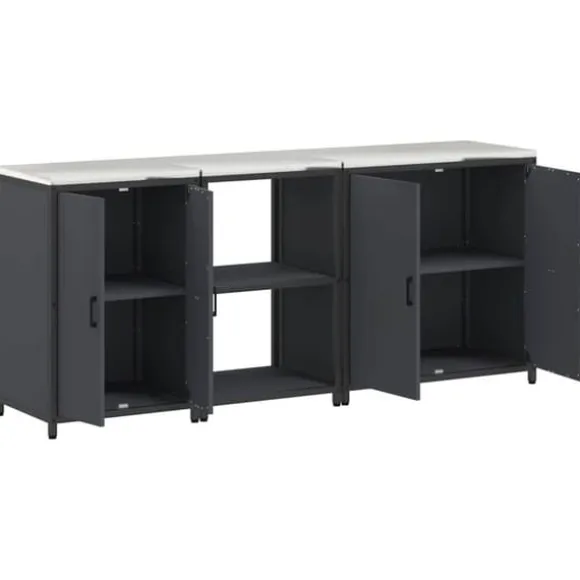 Industriellt köksförvaringsset med hylla och dörrar - 3 delar | Färg: Antracit | Storlek: 210x50x92 cm