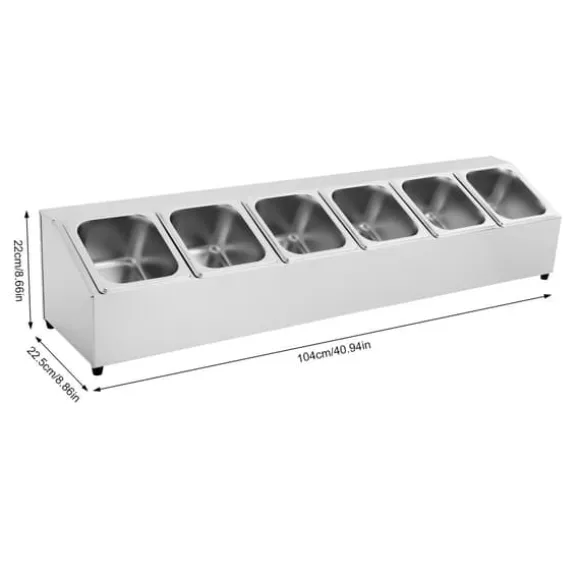 Ingrediensbehållare, Rostfritt Stål, Platsbesparande Design,6-rutnät, Silver, 9L