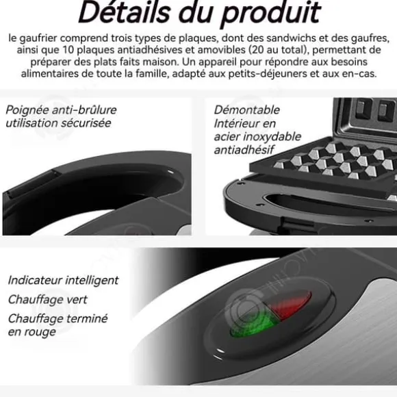 INN Gaufrier 10 i 1 750W 10 typer grillpanna non-stick lätt att rengöra idealisk present flera alternativ för frukost