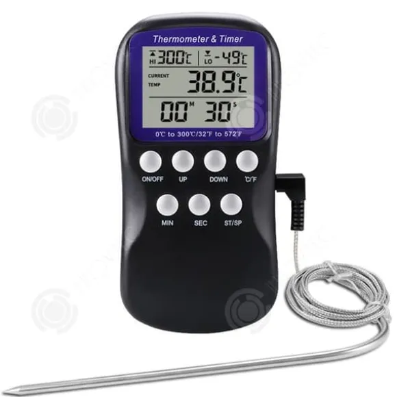 INN Kökstermometer 7,2x2x14,5cm Lätt att använda med intelligent digital display och nedräkningsalarm Svart