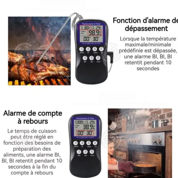 INN Kökstermometer 7,2x2x14,5cm Lätt att använda med intelligent digital display och nedräkningsalarm Svart