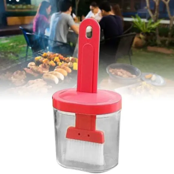 Integrerad silikonoljeflaskaborste Olivoljadispenserflaska med silikonborste för matlagning Bakning Grill Pickling Pink