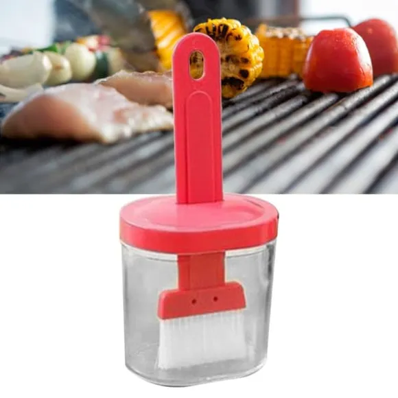 Integrerad silikonoljeflaskaborste Olivoljadispenserflaska med silikonborste för matlagning Bakning Grill Pickling Pink