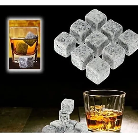 Isbitar - Whisky - 9 st - Täljsten - Återanvändbar - Sammetspåse