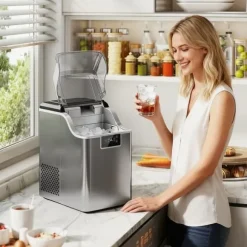 Isbitsmaskin med dispenser – 20 kg/24 h, 2,1 L vattentank, silver