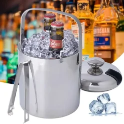Ishink, 1,3 L dubbelväggad isolerad, rostfritt stål, silver, med is-tång och lock