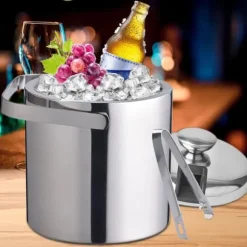 Ishink, 1,3 L dubbelväggad isolerad, rostfritt stål, silver, med is-tång och lock