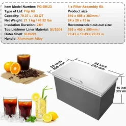 Ishink 24x20x15, Drop in Ice Chest, i rostfritt stål med lock