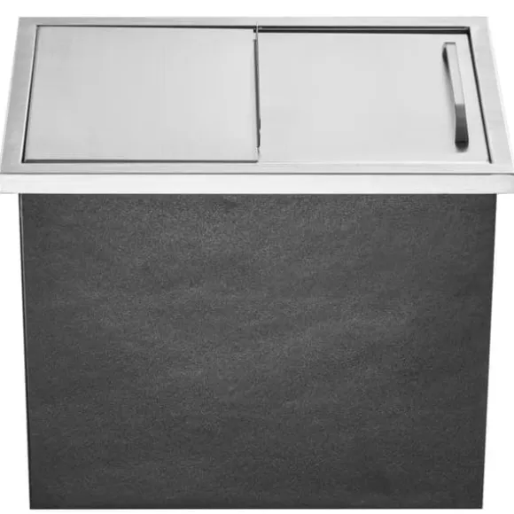 Iskylare i rostfritt stål, 18"L x 12"B x 14,5"H, 40,9 qt, med skjutlock och avlopp. Perfekt för kall vinöl!