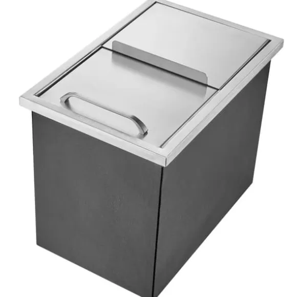 Iskylare i rostfritt stål, 18"L x 12"B x 14,5"H, 40,9 qt, med skjutlock och avlopp. Perfekt för kall vinöl!
