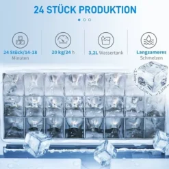 Ismaskin 20 kg/24 h, 2,3 L, 3,2 L tank, auto-rengöring, rostfritt, 25,2×36×37,1 cm