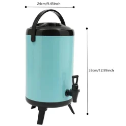 Isolerad dryckesbehållare - Dryckesdispenser med kran - Rostfritt stål 201 - För varm & kall - 10 L (ca 8 L) - 24×33 cm - Himmelsblå