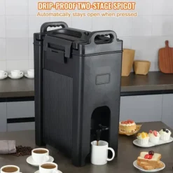 Isolerad dryckesdispenser, 5 gallon, livsmedelsklassad LDPE, varm/kall dryck, termisk kylare, tvåstegs kranhandtag.