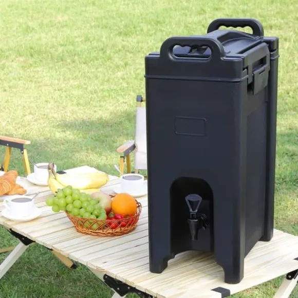 Isolerad dryckesdispenser, 5 gallon, livsmedelsklassad LDPE, varm/kall dryck, termisk kylare, tvåstegs kranhandtag.