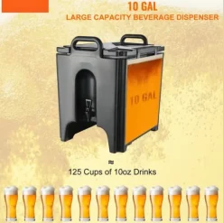 Isolerad dryckesdispenser, 10 gallon, livsmedelsklassad LL9450UP för varma/kalla drycker, termisk med tvåstegs kranhandtag.