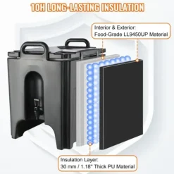 Isolerad dryckesdispenser, 10 gallon, livsmedelsklassad LL9450UP för varma/kalla drycker, termisk med tvåstegs kranhandtag.